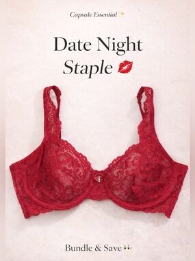 💋Red Lace Underwire Bra Sheer Floral Sexy Lingerie 💋